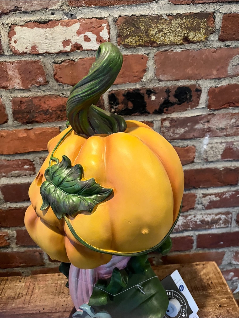 Whimsical Orange Pumpkin Figurine with Pink Accent - Picture 6 of 14